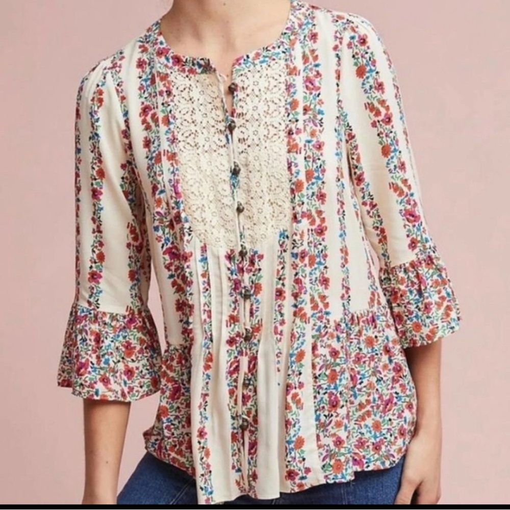 Maeve Cream Floral Button-Down Blouse